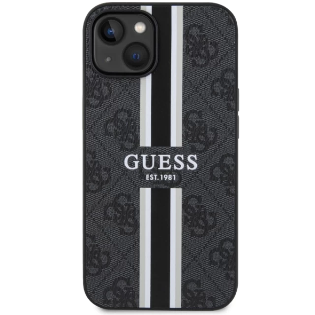 Чехол Guess 4G Printed Stripes для iPhone 14 Black with MagSafe (GUHMP14SP4RPSK)