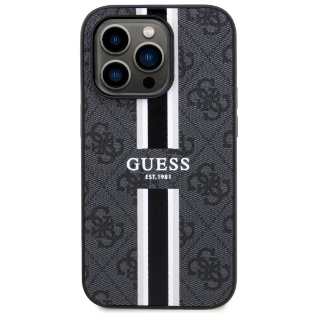 Чехол Guess 4G Printed Stripes для iPhone 14 Pro Black with MagSafe (GUHMP14LP4RPSK)