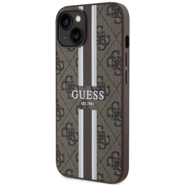 Чехол Guess 4G Printed Stripes для iPhone 14 Brown with MagSafe (GUHMP14SP4RPSW)