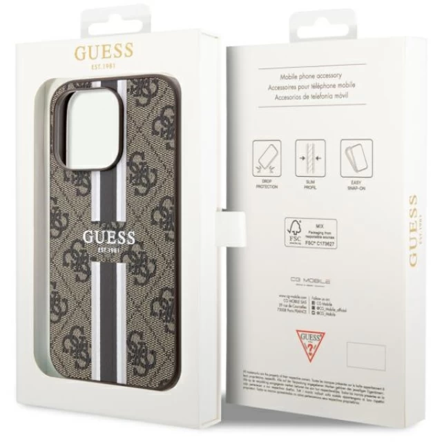 Чохол Guess 4G Printed Stripes для iPhone 14 Pro Brown with MagSafe (GUHMP14LP4RPSW)