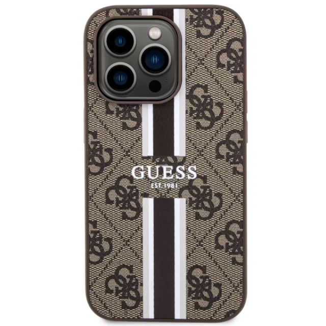 Чехол Guess 4G Printed Stripes для iPhone 14 Pro Brown with MagSafe (GUHMP14LP4RPSW)