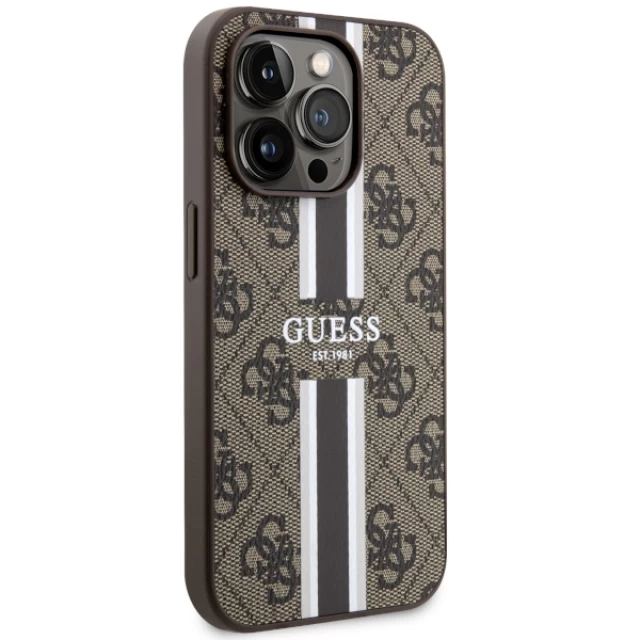 Чехол Guess 4G Printed Stripes для iPhone 14 Pro Brown with MagSafe (GUHMP14LP4RPSW)