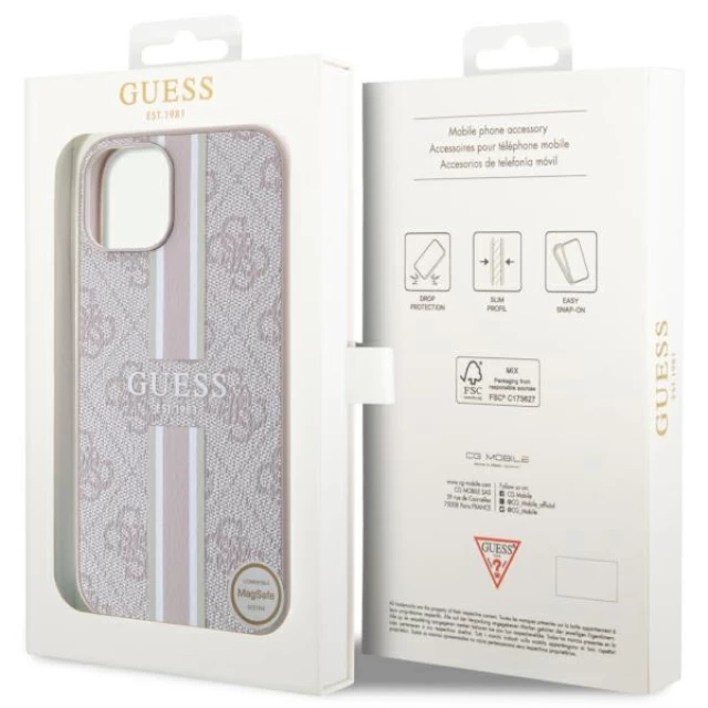 Чохол Guess 4G Printed Stripes для iPhone 14 Pink with MagSafe (GUHMP14SP4RPSP)