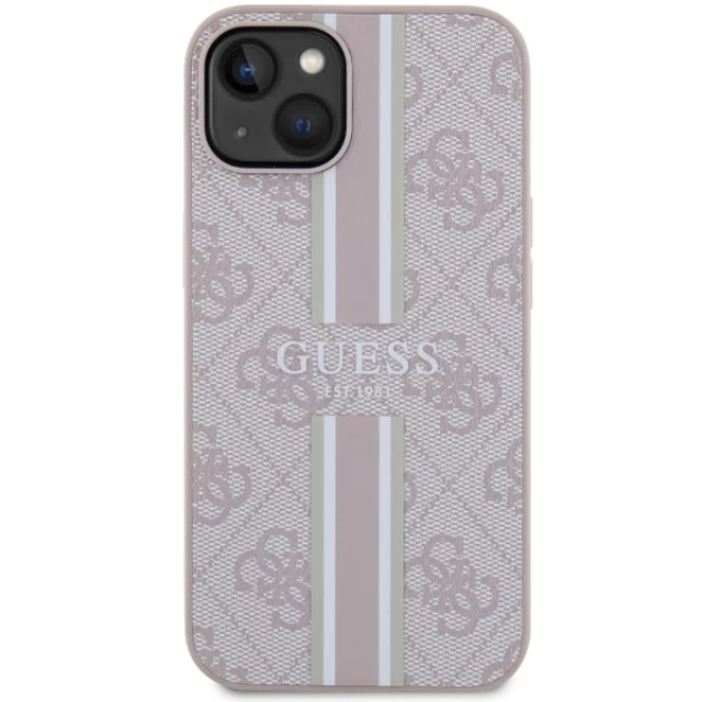 Чехол Guess 4G Printed Stripes для iPhone 14 Pink with MagSafe (GUHMP14SP4RPSP)