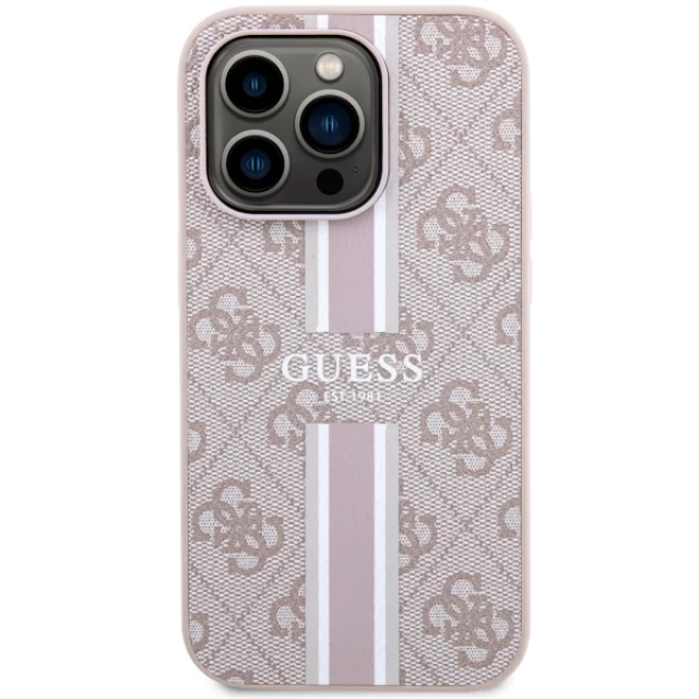 Чехол Guess 4G Printed Stripes для iPhone 14 Pro Pink with MagSafe (GUHMP14LP4RPSP)