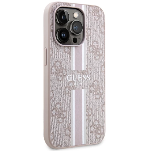 Чехол Guess 4G Printed Stripes для iPhone 14 Pro Pink with MagSafe (GUHMP14LP4RPSP)