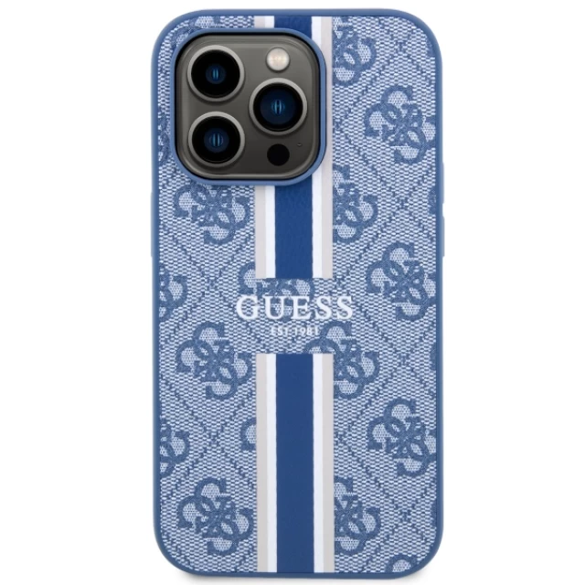Чехол Guess 4G Printed Stripes для iPhone 14 Pro Blue with MagSafe (GUHMP14LP4RPSB)