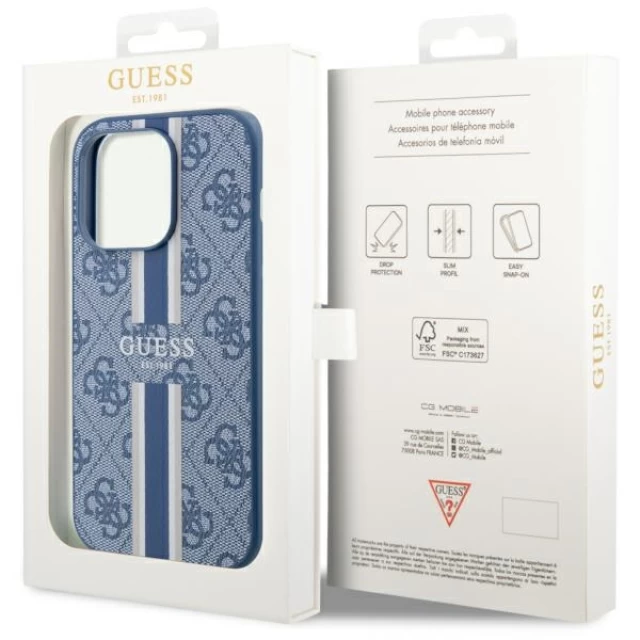 Чехол Guess 4G Printed Stripes для iPhone 14 Pro Max Blue with MagSafe (GUHMP14XP4RPSB)