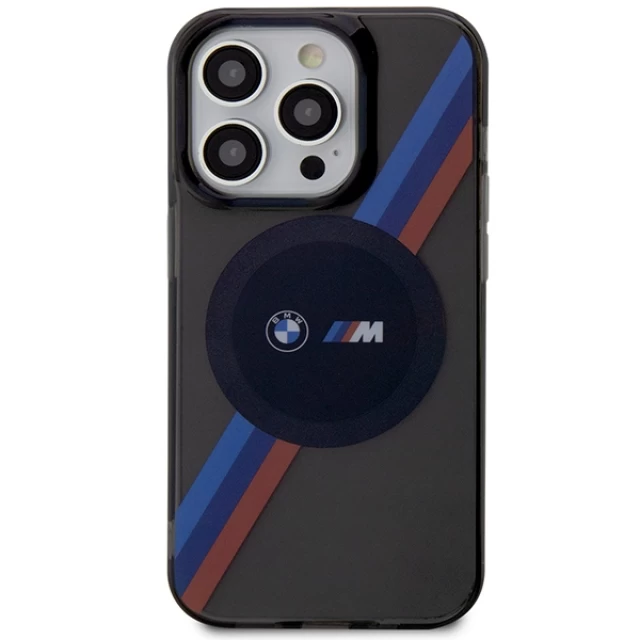 Чехол BMW Tricolor Stripes для iPhone 14 Pro Grey with MagSafe (BMHMP14LHDTK)