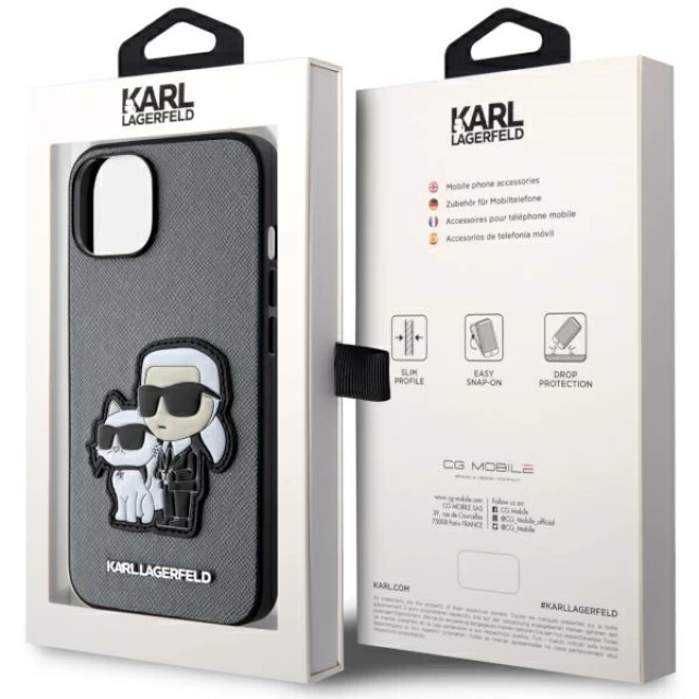 Чехол Karl Lagerfeld Saffiano Karl & Choupette для iPhone 14 Silver (KLHCP14SSANKCPG)