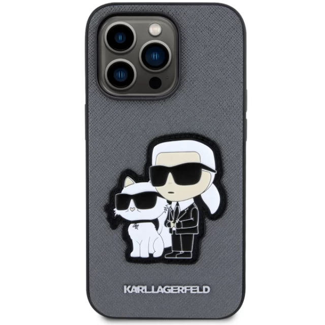 Чохол Karl Lagerfeld Saffiano Karl & Choupette для iPhone 14 Pro Silver (KLHCP14LSANKCPG)