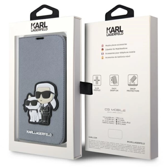 Чохол Karl Lagerfeld Saffiano Karl & Choupette для iPhone 14 Pro Silver (KLBKP14LSANKCPG)