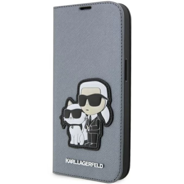 Чохол Karl Lagerfeld Saffiano Karl & Choupette для iPhone 14 Pro Max Silver (KLBKP14XSANKCPG)