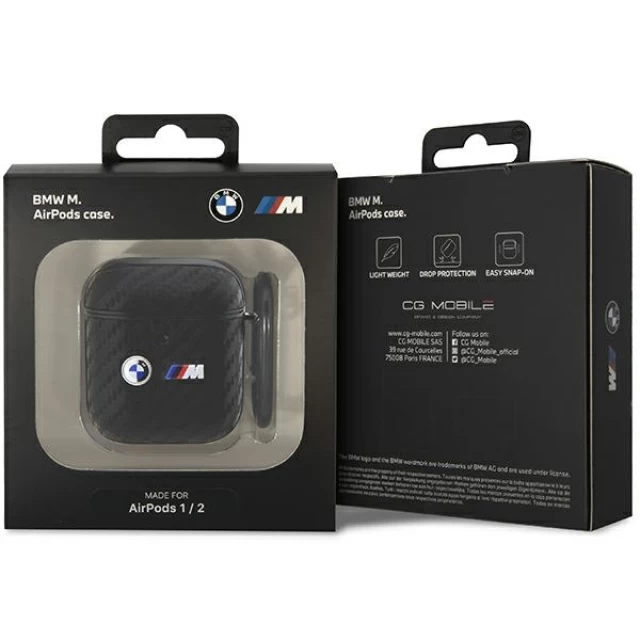 Чохол для навушників BMW Carbon Double Metal Logo для AirPods 1 | 2 Black (BMA2WMPUCA2)