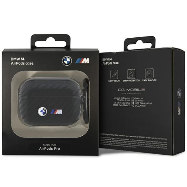 Чехол для наушников BMW Carbon Double Metal Logo для AirPods Pro 2 Black (BMAPWMPUCA2)