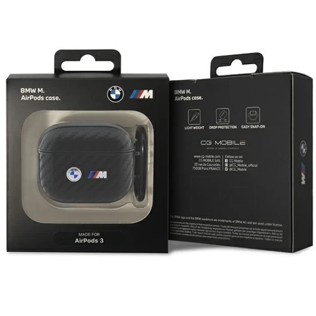 Чохол для навушників BMW Carbon Double Metal Logo для AirPods 3 Black (BMA3WMPUCA2)