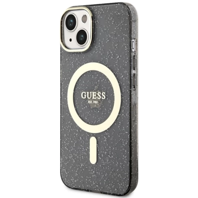 Чехол Guess Glitter Gold для iPhone 14 Black with MagSafe (GUHMP14SHCMCGK)