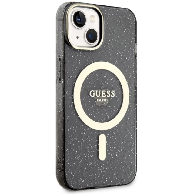 Чехол Guess Glitter Gold для iPhone 14 Plus Black with MagSafe (GUHMP14MHCMCGK)
