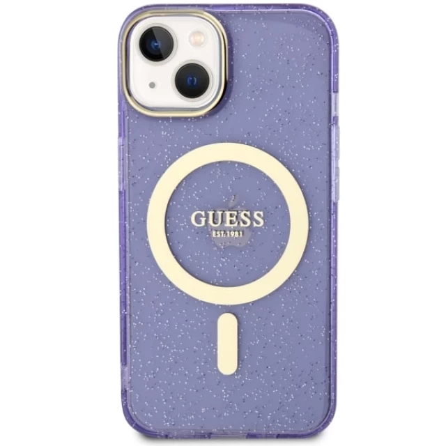Чехол Guess Glitter Gold для iPhone 14 Purple with MagSafe (GUHMP14SHCMCGU)