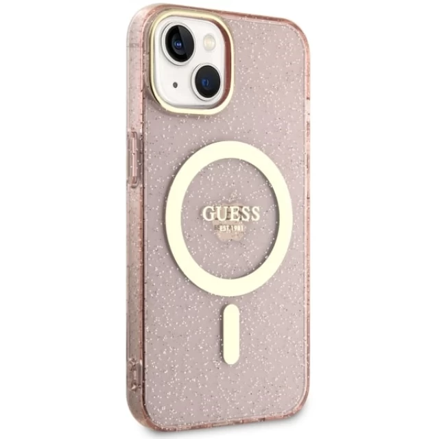 Чохол Guess Glitter Gold для iPhone 14 Pink with MagSafe (GUHMP14SHCMCGP)