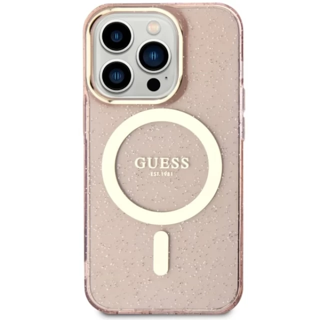 Чехол Guess Glitter Gold для iPhone 14 Pro Pink with MagSafe (GUHMP14LHCMCGP)