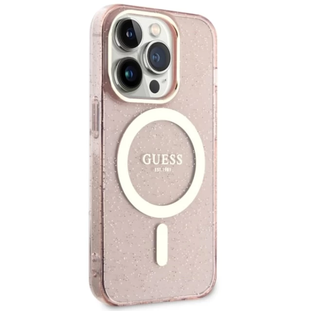 Чехол Guess Glitter Gold для iPhone 14 Pro Pink with MagSafe (GUHMP14LHCMCGP)