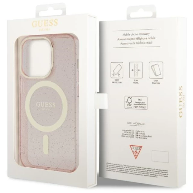 Чохол Guess Glitter Gold для iPhone 14 Pro Max Pink with MagSafe (GUHMP14XHCMCGP)