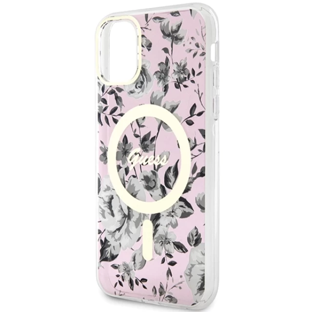 Чохол Guess Flower для iPhone 11 | XR Pink with MagSafe (GUHMN61HCFWSP)