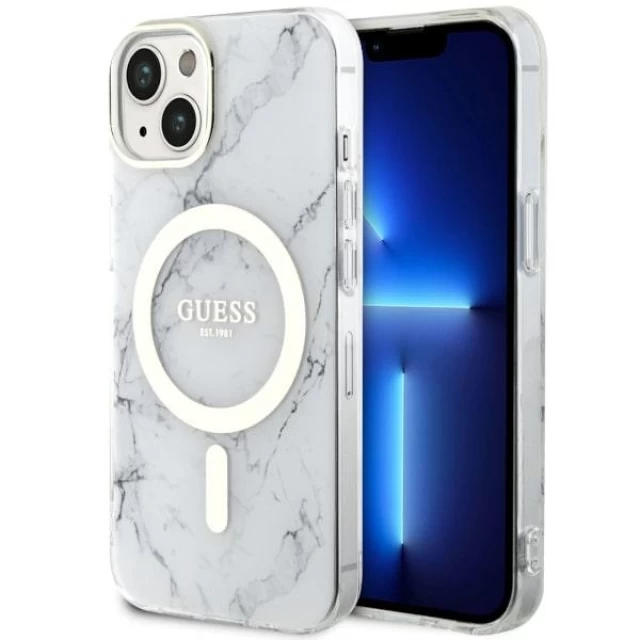 Чохол Guess Marble для iPhone 14 Plus White with MagSafe (GUHMP14SPCUMAH)