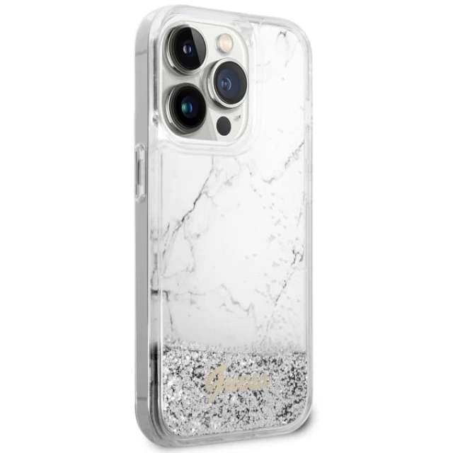 Чехол Guess Liquid Glitter Marble для iPhone 14 Pro White (GUHCP14LLCSGSGH)
