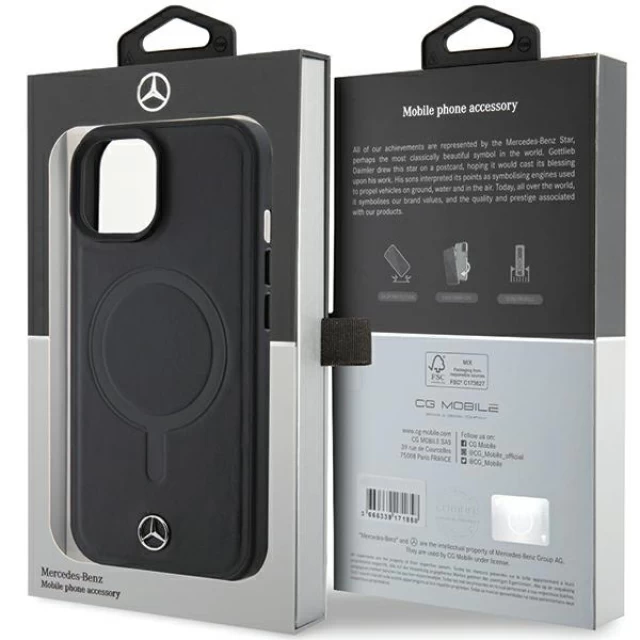 Чохол Mercedes Smooth Leather для iPhone 15 Black with MagSafe (MEHMP15S23RCMK)