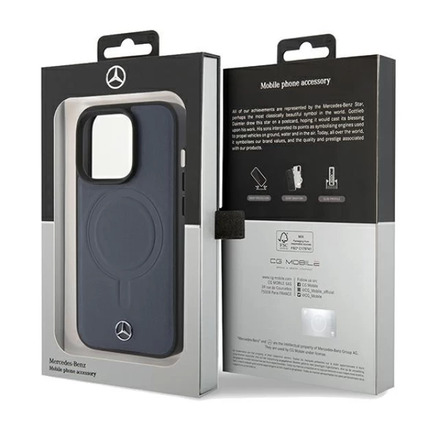 Чехол Mercedes Smooth Leather для iPhone 15 Pro Navy with MagSafe (MEHMP15L23RCMV)