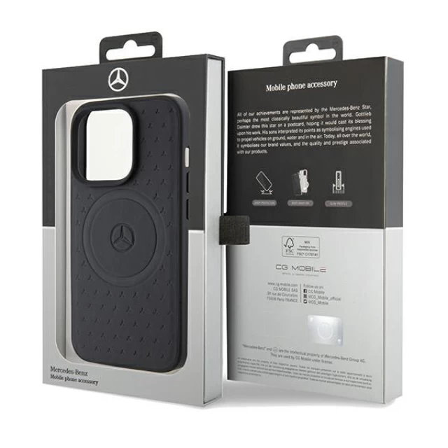 Чехол Mercedes Star Pattern Leather для iPhone 15 Pro Max Black with MagSafe (MEHMP15X23RGSK)