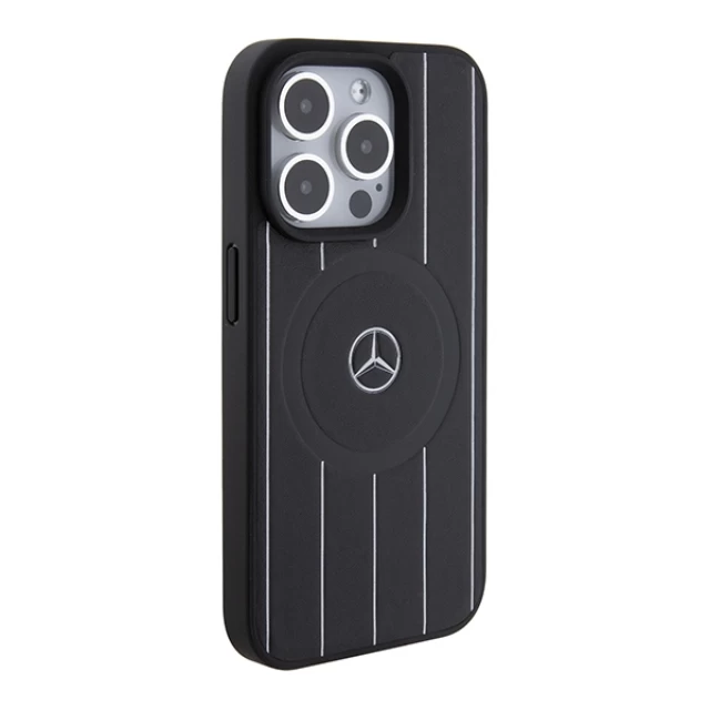 Чехол Mercedes Stripes Pattern Leather для iPhone 15 Pro Black with MagSafe (MEHMP15L23RHSK)