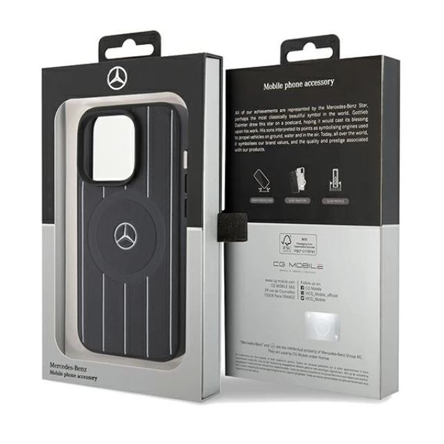 Чехол Mercedes Stripes Pattern Leather для iPhone 15 Pro Max Black with MagSafe (MEHMP15X23RHSK)