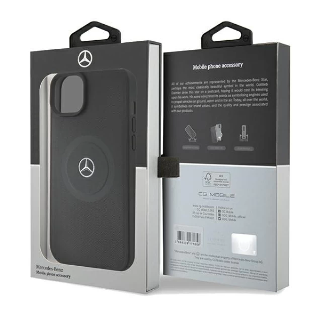 Чехол Mercedes Crossed Lines Pattern Leather для iPhone 15 Black with MagSafe (MEHMP15S23RMMK)
