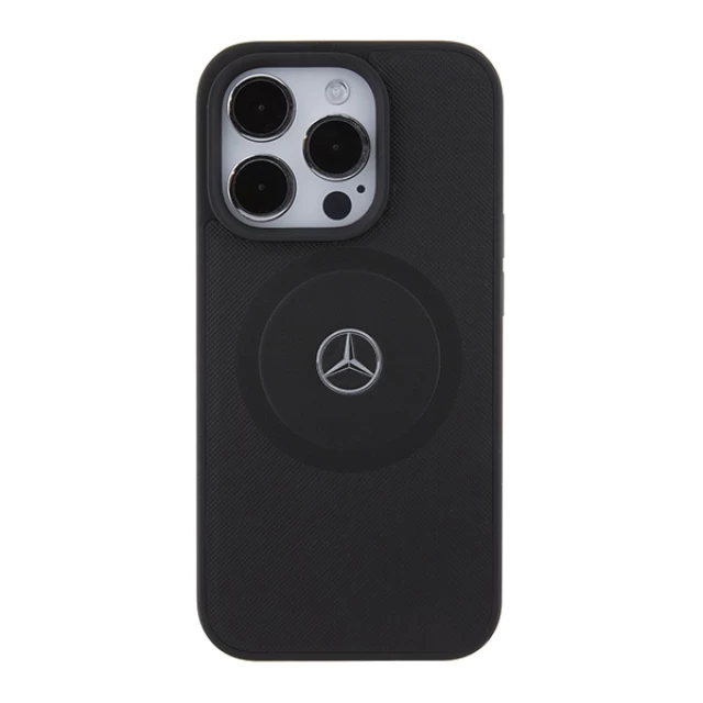 Чехол Mercedes Crossed Lines Pattern Leather для iPhone 15 Pro Black with MagSafe (MEHMP15L23RMMK)