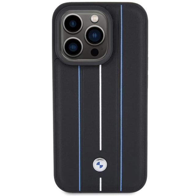 Чехол BMW Leather Stamp Blue Lines для iPhone 15 Pro Black (BMHCP15L22RVSK)
