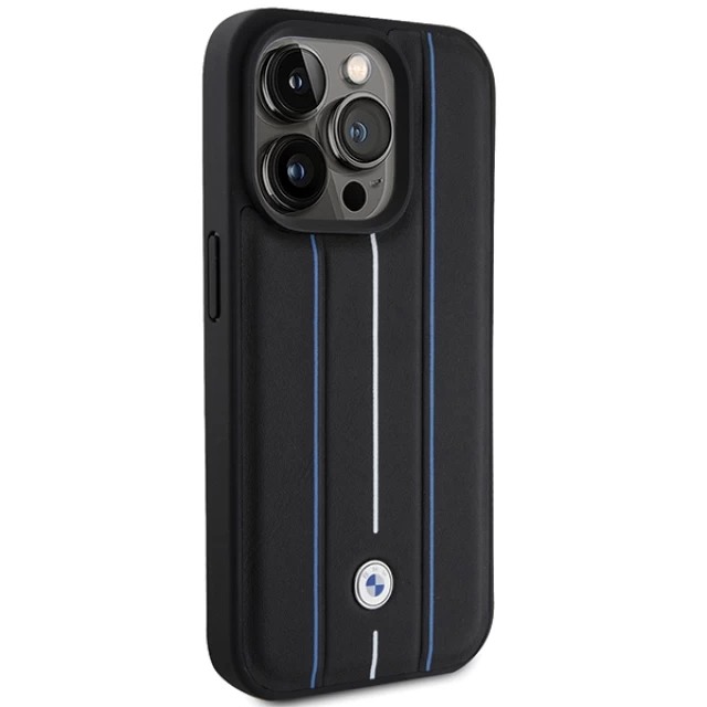 Чехол BMW Leather Stamp Blue Lines для iPhone 15 Pro Black (BMHCP15L22RVSK)