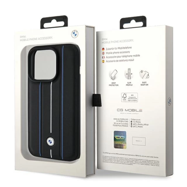 Чехол BMW Leather Stamp Blue Lines для iPhone 15 Pro Black (BMHCP15L22RVSK)