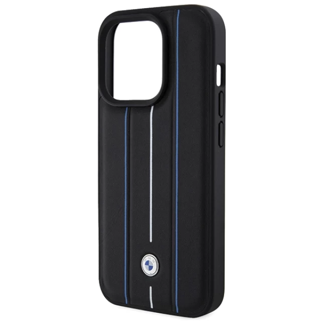 Чехол BMW Leather Stamp Blue Lines для iPhone 15 Pro Max Black (BMHCP15X22RVSK)