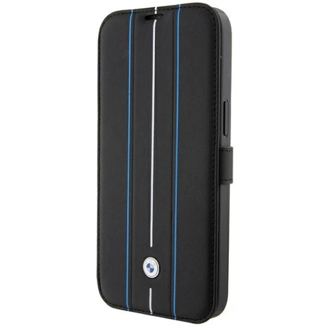 Чехол-книжка BMW Leather Stamp Blue Lines для iPhone 15 Pro Max Black (BMBKP15X22RVSK)