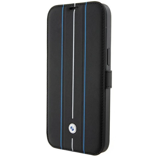 Чохол-книжка BMW Leather Stamp Blue Lines для iPhone 15 Pro Max Black (BMBKP15X22RVSK)