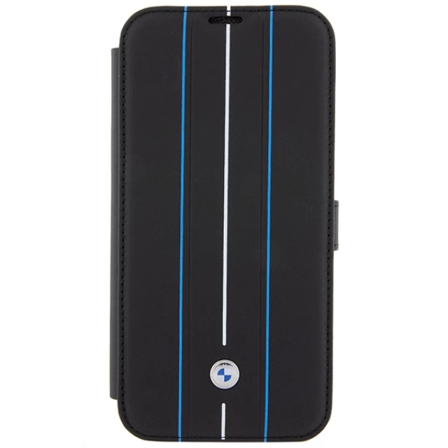 Чохол-книжка BMW Leather Stamp Blue Lines для iPhone 15 Pro Max Black (BMBKP15X22RVSK)