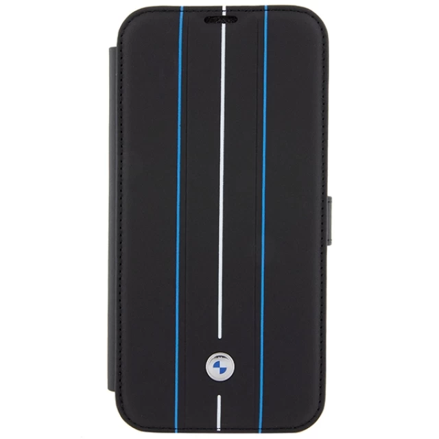 Чехол-книжка BMW Leather Stamp Blue Lines для iPhone 15 Pro Max Black (BMBKP15X22RVSK)