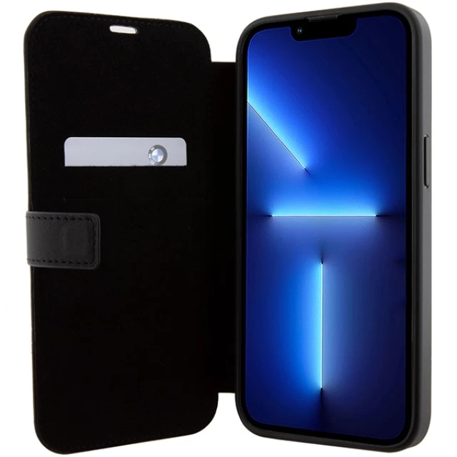 Чехол-книжка BMW Leather Stamp Blue Lines для iPhone 15 Pro Max Black (BMBKP15X22RVSK)