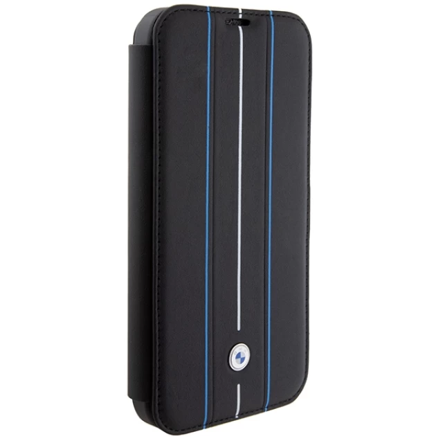 Чохол-книжка BMW Leather Stamp Blue Lines для iPhone 15 Pro Max Black (BMBKP15X22RVSK)