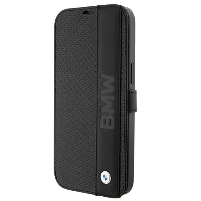 Чехол-книжка BMW Leather Textured & Stripe для iPhone 15 Pro Black (BMBKP15L22RDPK)