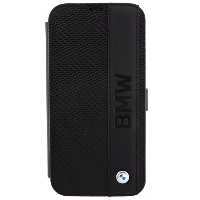 Чехол-книжка BMW Leather Textured & Stripe для iPhone 15 Pro Black (BMBKP15L22RDPK)