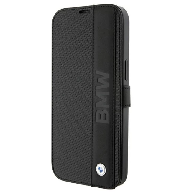 Чехол-книжка BMW Leather Textured & Stripe для iPhone 15 Pro Max Black (BMBKP15X22RDPK)